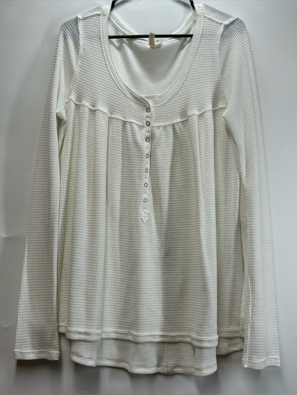 We The Free People Off White Shirt Large Womens Long Sleeve Thermal Top Henley